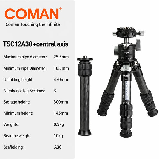 Tripie viajero profesional de fibra de carbono COMAN TSC12A30
Precio habitual