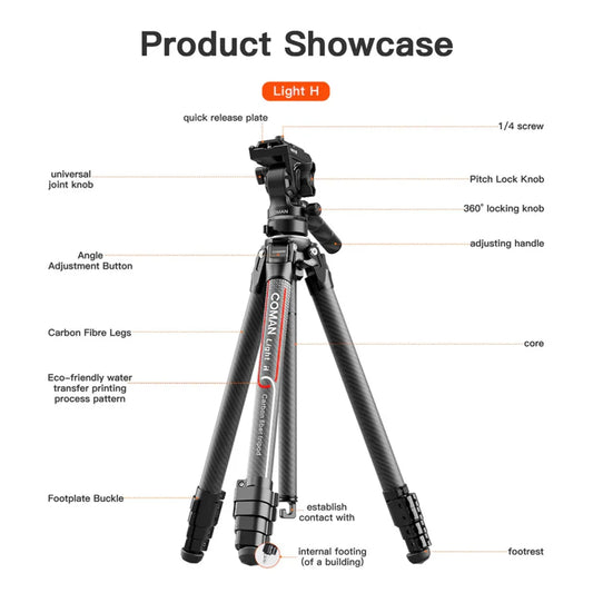 Tripod Coman Light H Portable Carbon Fiber Travel