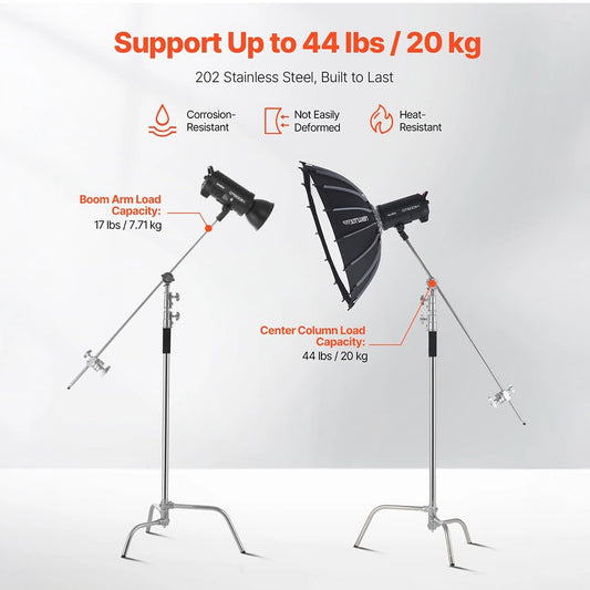 Boom Arm C Stand with Max Height 10.83 ft/330 cm (8.6kg)