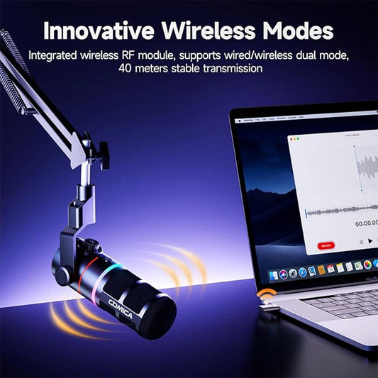 Microphone COMICA EJoy D10 Pro XLR/USB-C Gaming for Podcasting Recording,Wired/Wireless Dynamic Computer Mic for Desktop with Boom Arm,Mute,Noise