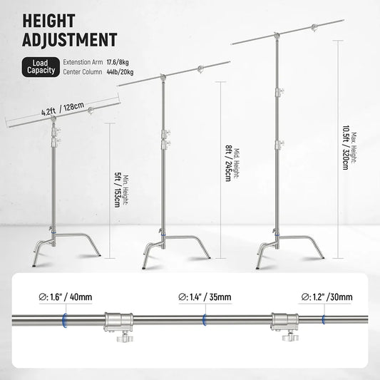 Boom Arm NEEWER SC320Q 320cm Stainless Steel Heavy Duty C Stand with