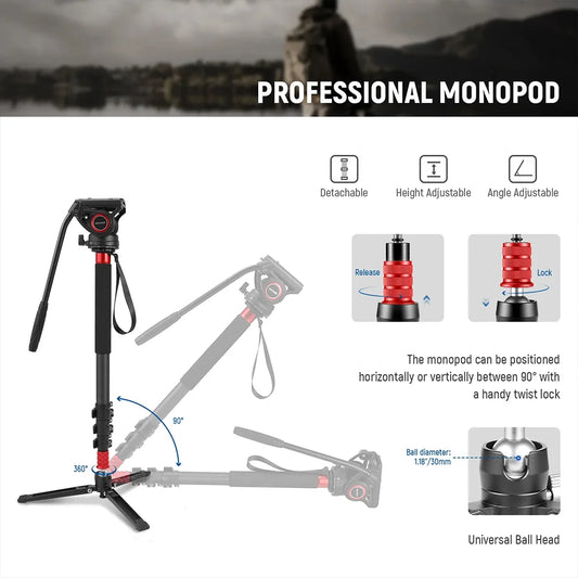 Monopod NEEWER TP71 67.7" Pro Carbon Fiber Camera With Fluid head