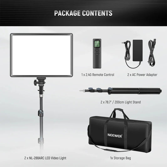 Light Stand NEEWER 2 Pack NL-288ARC Bi-Color LED Panel Kit