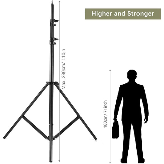 Light Stand حامل إضاءة بضغط هواء 2.8، اسود، عالي الجودة Heavy Duty Photography Metal Tripod Max. 280cm